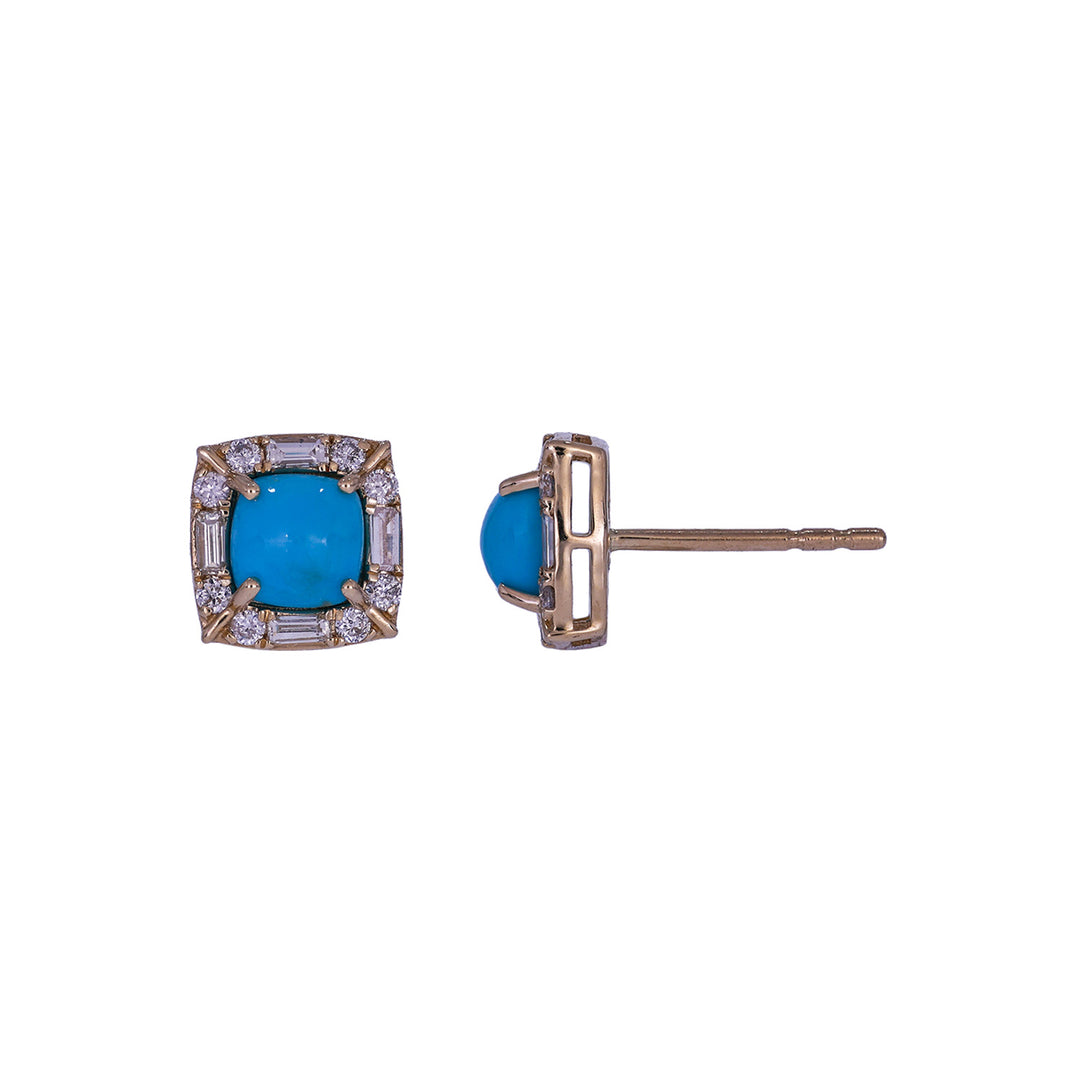 EFF54382TQ. 14K Solid Gold Diamonds and Turquoise Fancy Studs