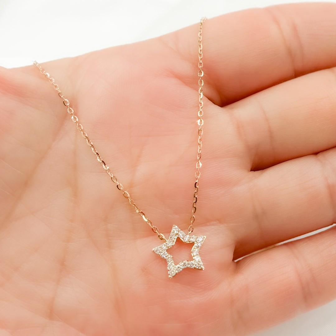 14K Solid Gold Diamond Star Necklace. NT111971