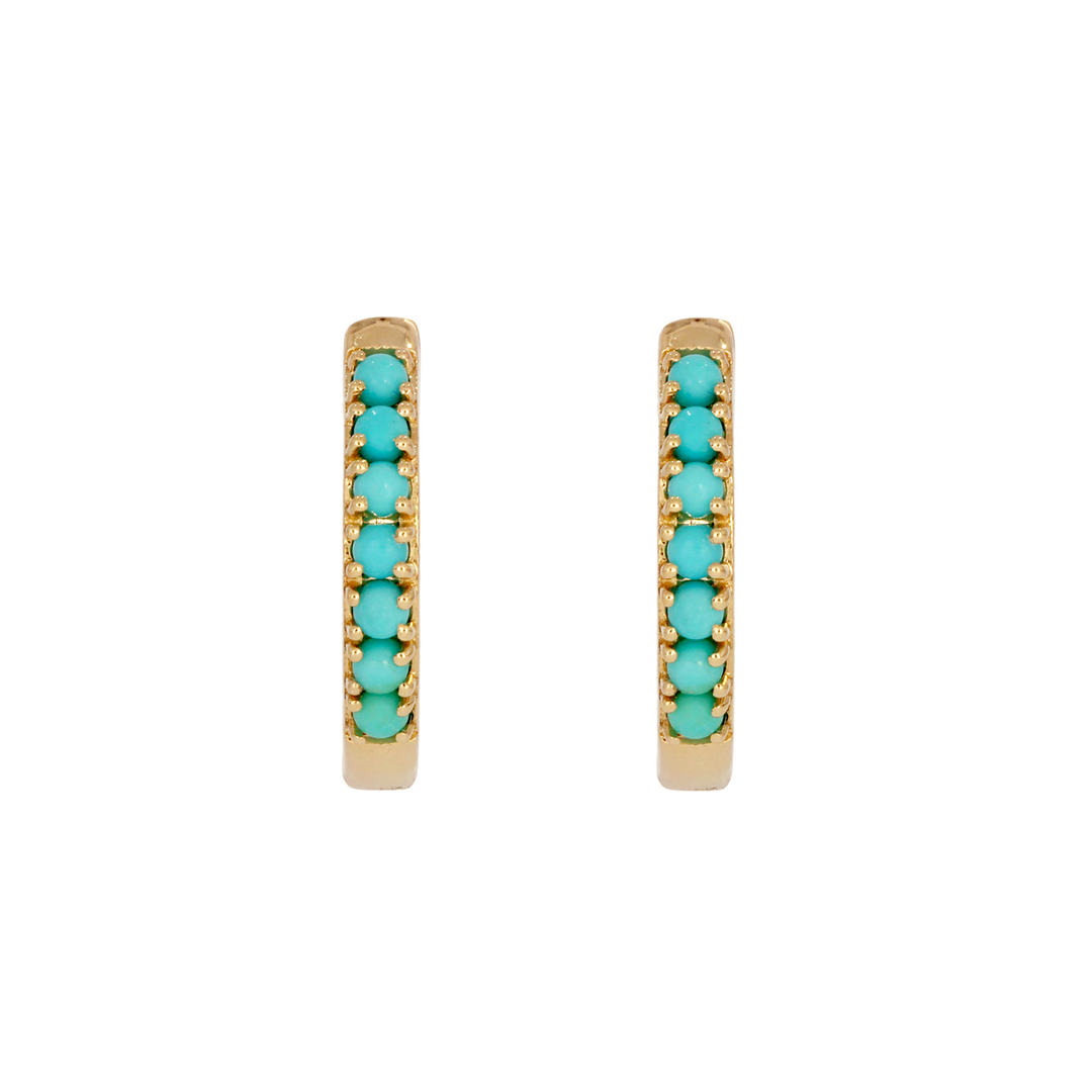 EHZ57450. 14K Solid Yellow Gold Emerald Hoop Earrings