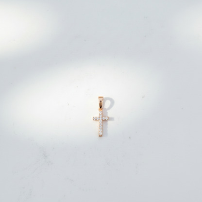 PN004850Y14DI1. 14K Solid Gold Cross Diamond Charm