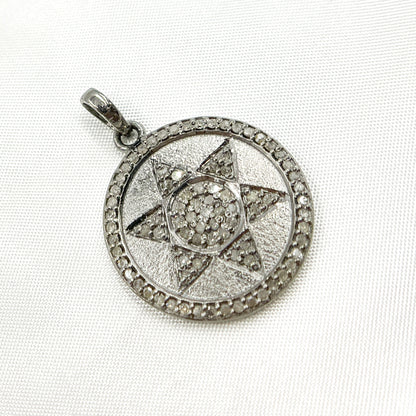 DP220. Diamond Sterling Silver Round Star Pendant