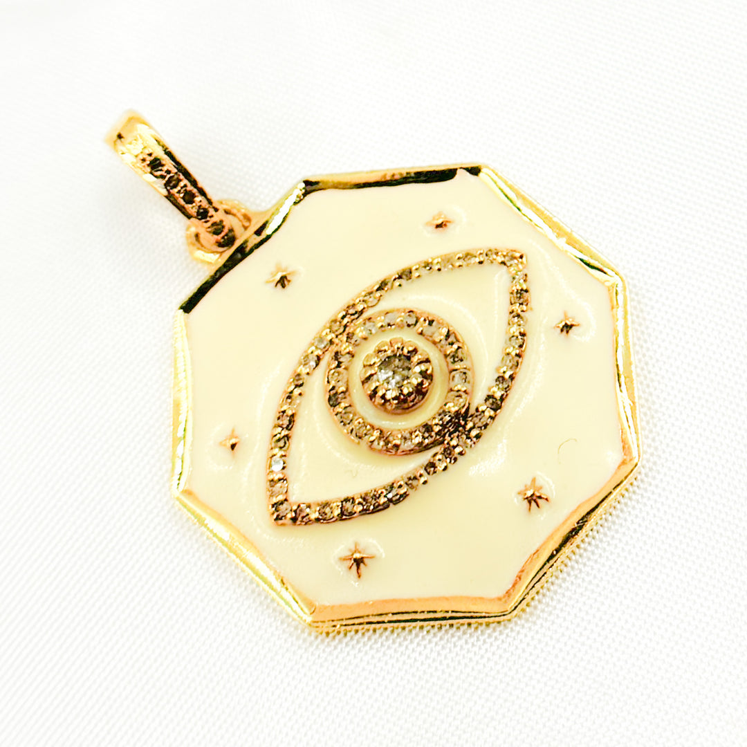 DP879A. Diamond Sterling Silver Octagon Eye Enamel Pendant