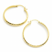 GER64. 14K Gold Diamond Cut Hollow Hoop Earrings