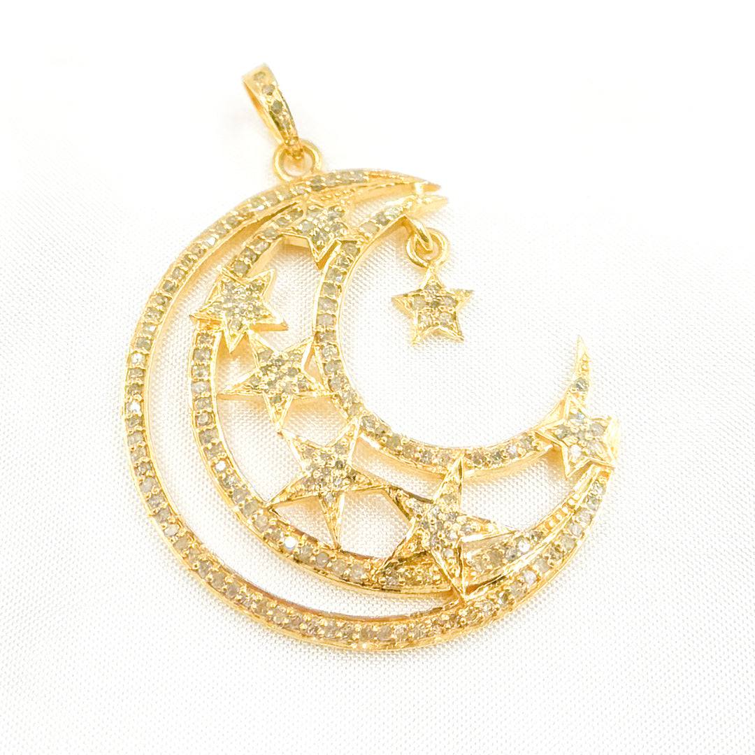 DP079. Diamond Sterling Silver Moon and Star Pendant