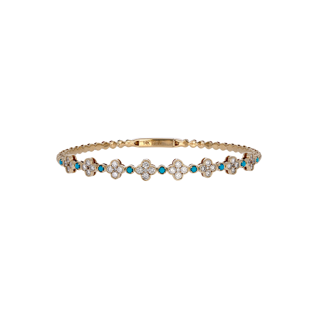 BNL68567. 14K Solid Yellow Gold Diamond and Gemstone Bangle