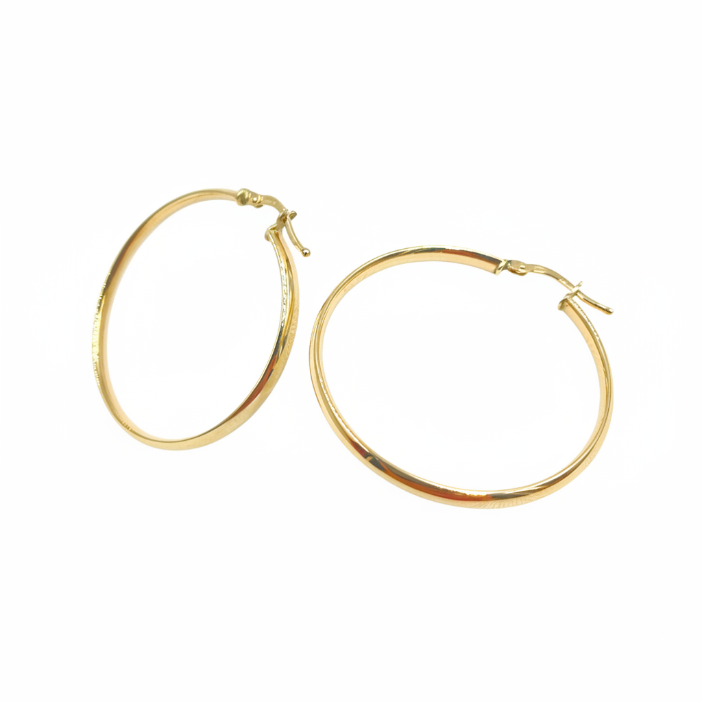 GER168. 14K Solid Gold Hollow Hoop Earrings