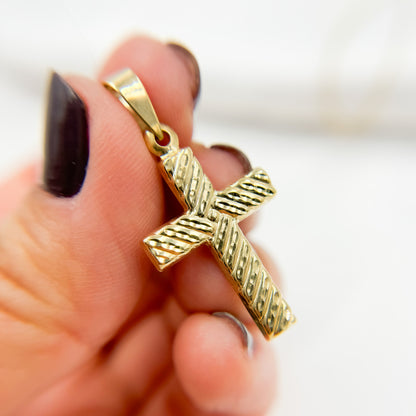 GDP673. 14K Solid Gold Cross Charm with Diamond Cut