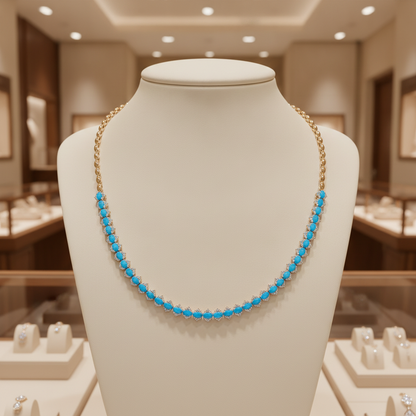 CN96415. 14K Solid Gold Diamond and Gemstone Necklace