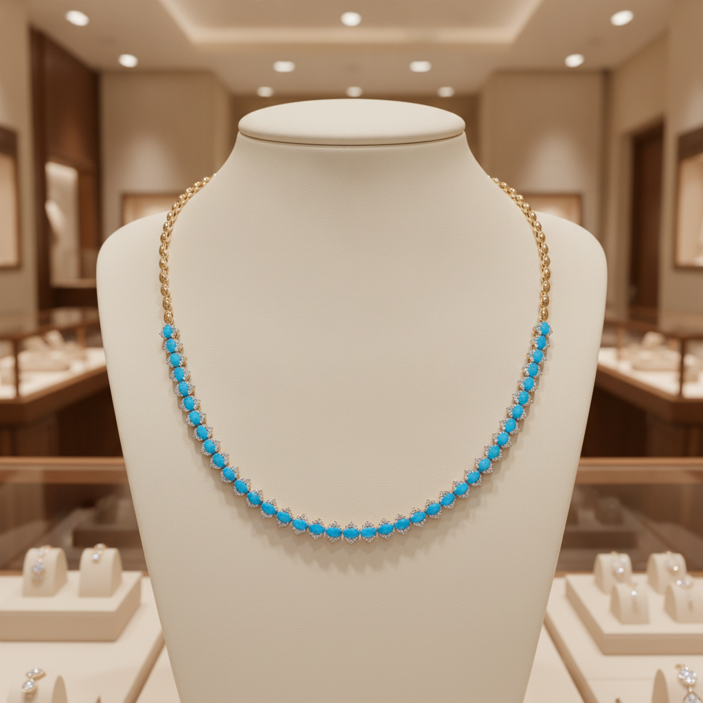 CN96415. 14K Solid Gold Diamond and Gemstone Necklace
