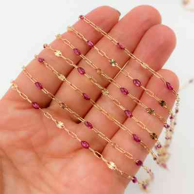 V295ENGF. 14K Gold Filled Enamel Chain with Paperclip & Diamond-Cut Marina Links