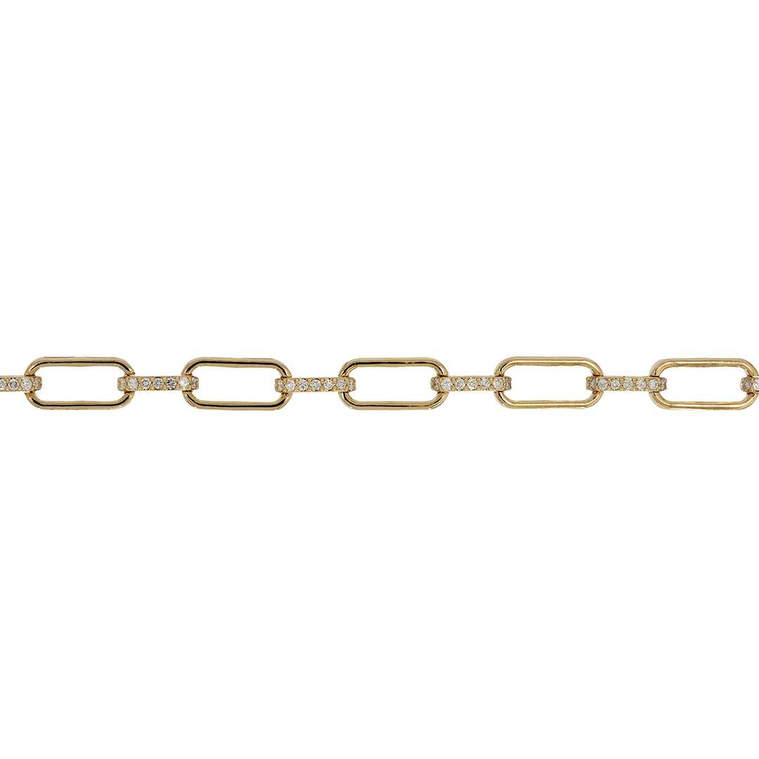 BFH61268. 14K Solid Yellow Gold Diamond Fancy Paperclip Bracelet