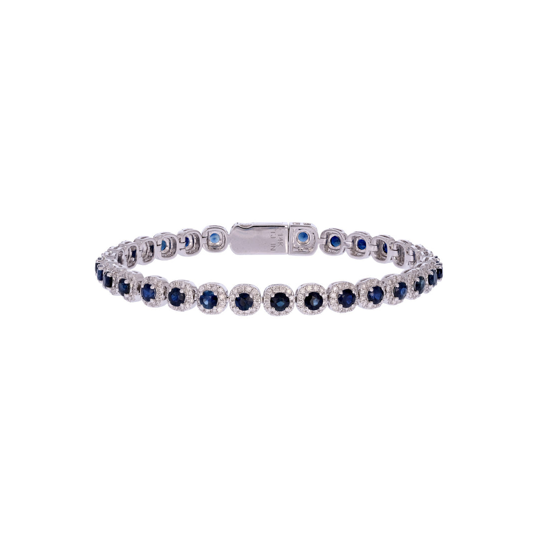CB97418BS3. 14K White Solid Gold Diamond and Blue Sapphire Fancy Bracelet