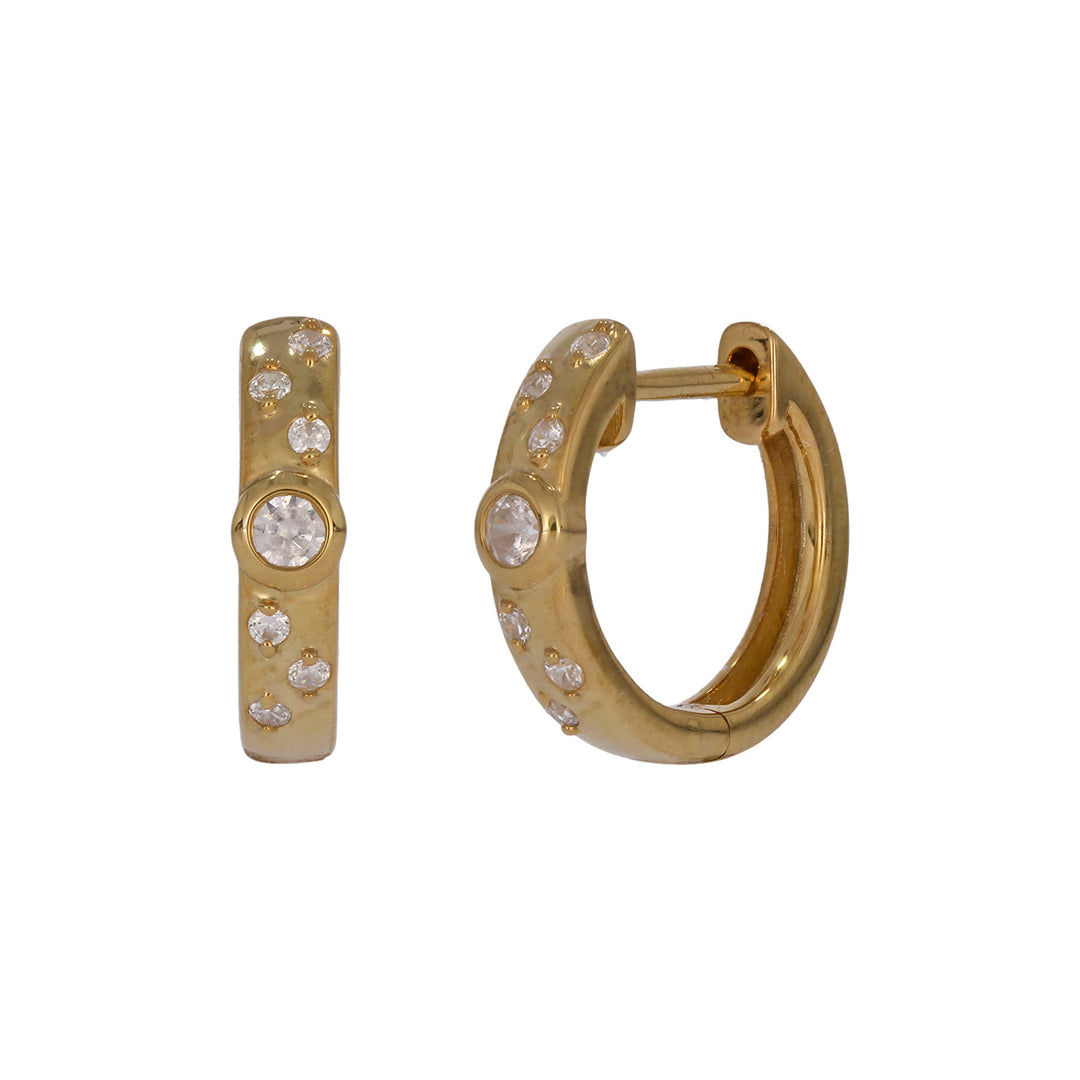 EHD57620. 14K Solid Yellow Gold Diamond Huggie Hoop Earrings
