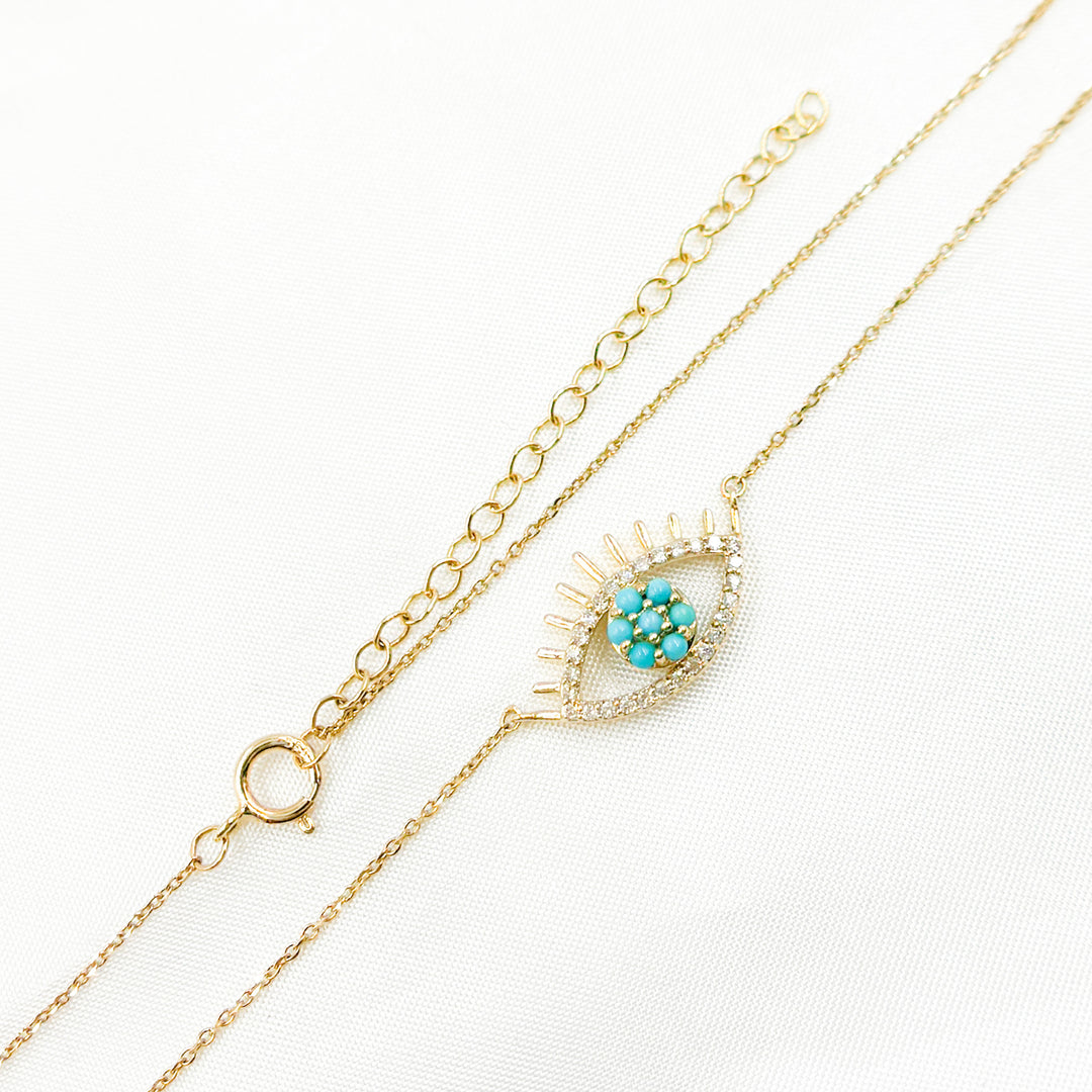 14k Solid Gold Turquoise and Diamond Eye Necklace. NFC71440TQ