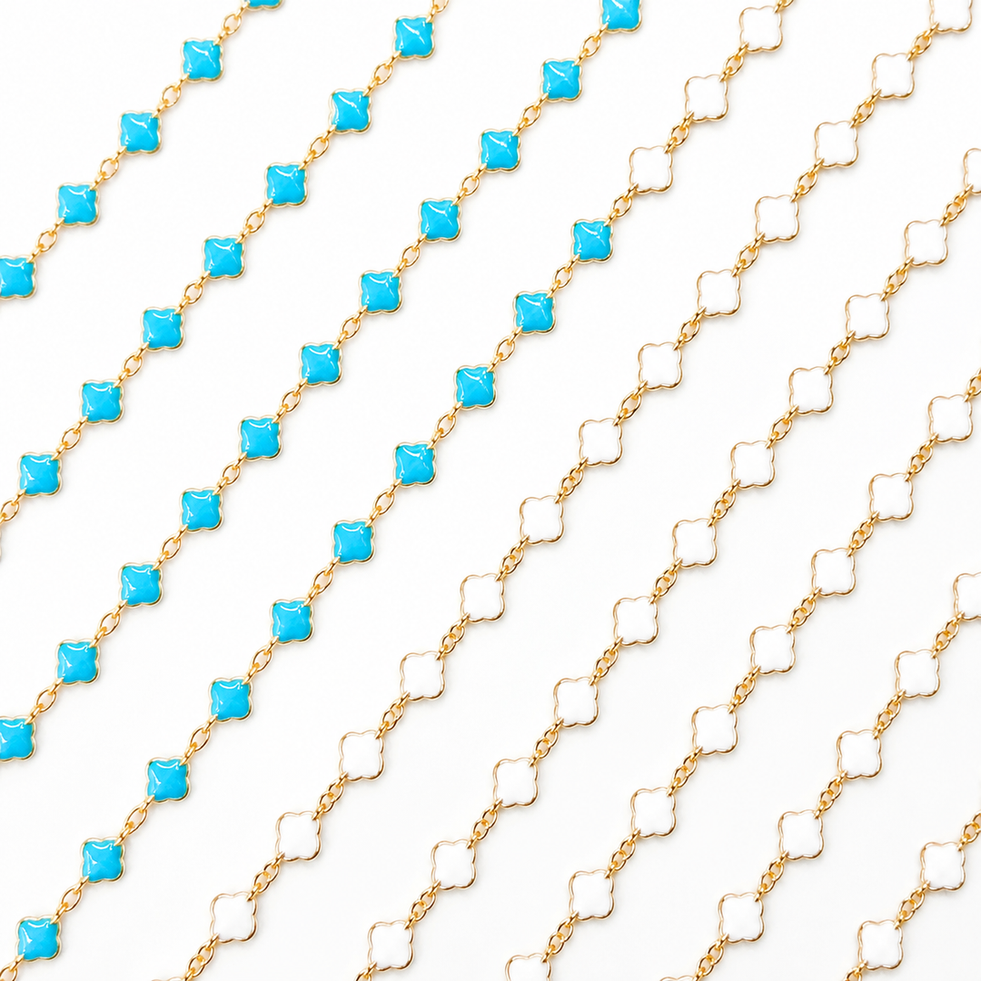 V315ENGF. 14K Gold Filled Enamel Clover Link Chains