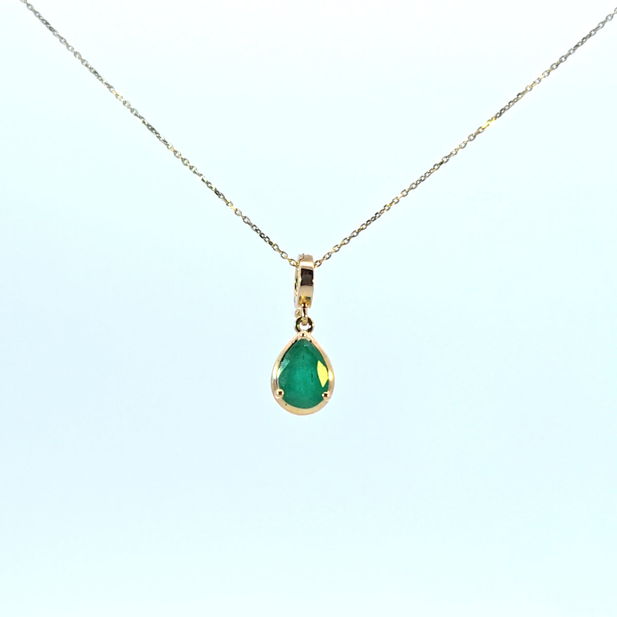 CMZ00361EM. 14K Solid Gold Drop-Shaped Emerald Charm