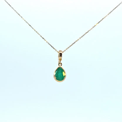 CMZ00361EM. 14K Solid Gold Drop-Shaped Emerald Charm