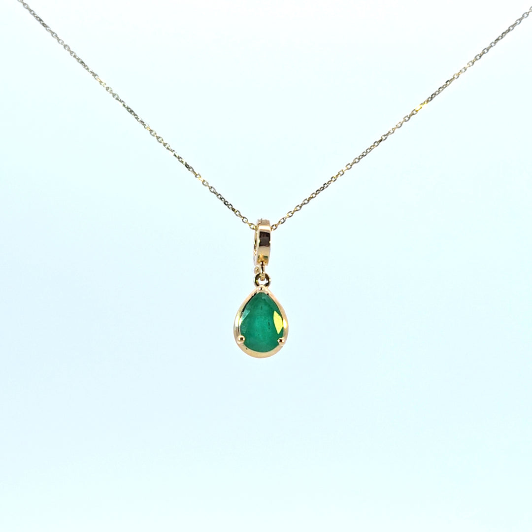 CMZ00361EM. 14K Solid Gold Drop-Shaped Emerald Charm