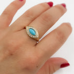 Load image into Gallery viewer, CR96516TQ8X4. 14K Solid Gold Diamond and Turquoise Oval Ring