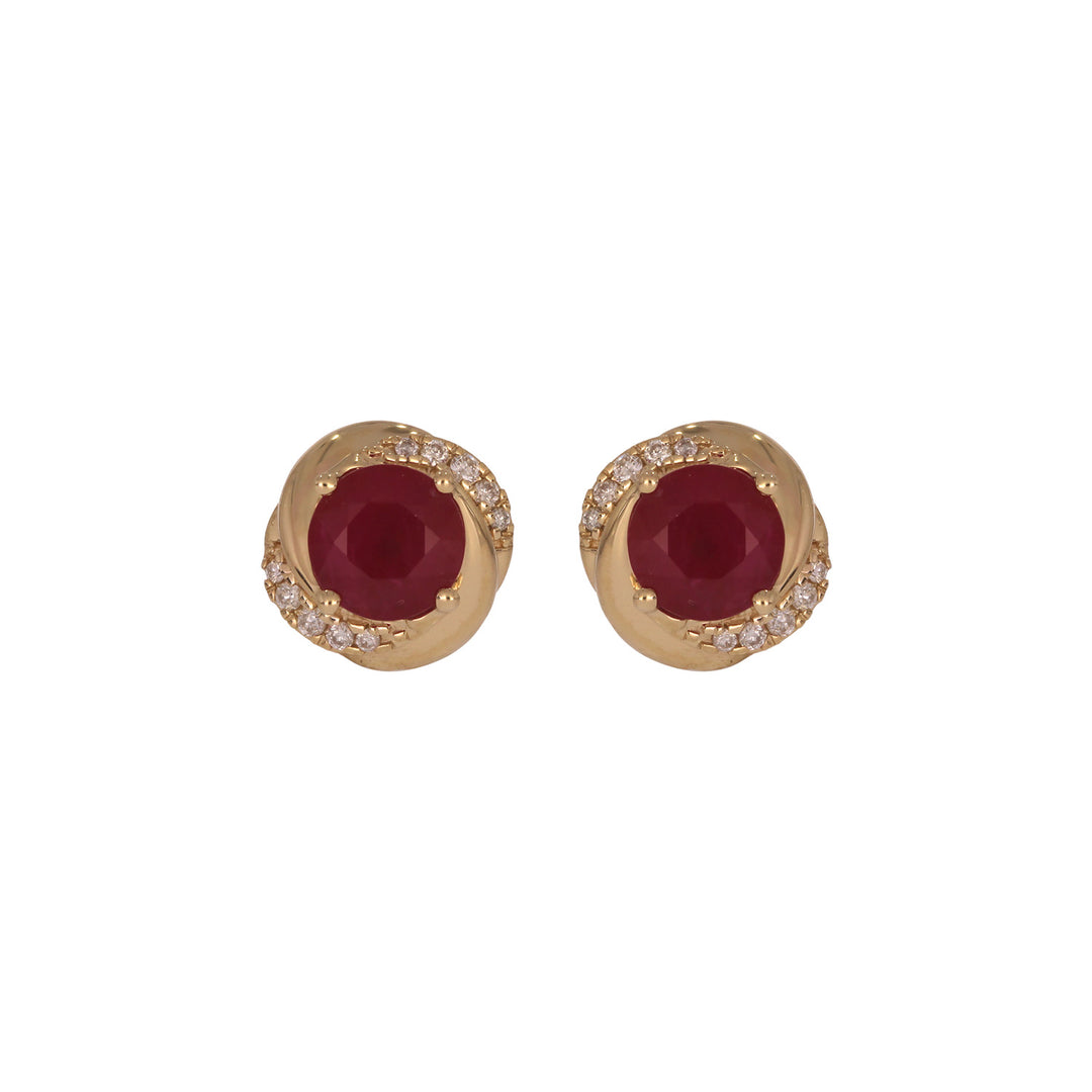 CE97264RU6. 14K Solid Yellow Gold Diamond and Ruby Round Stud Earring