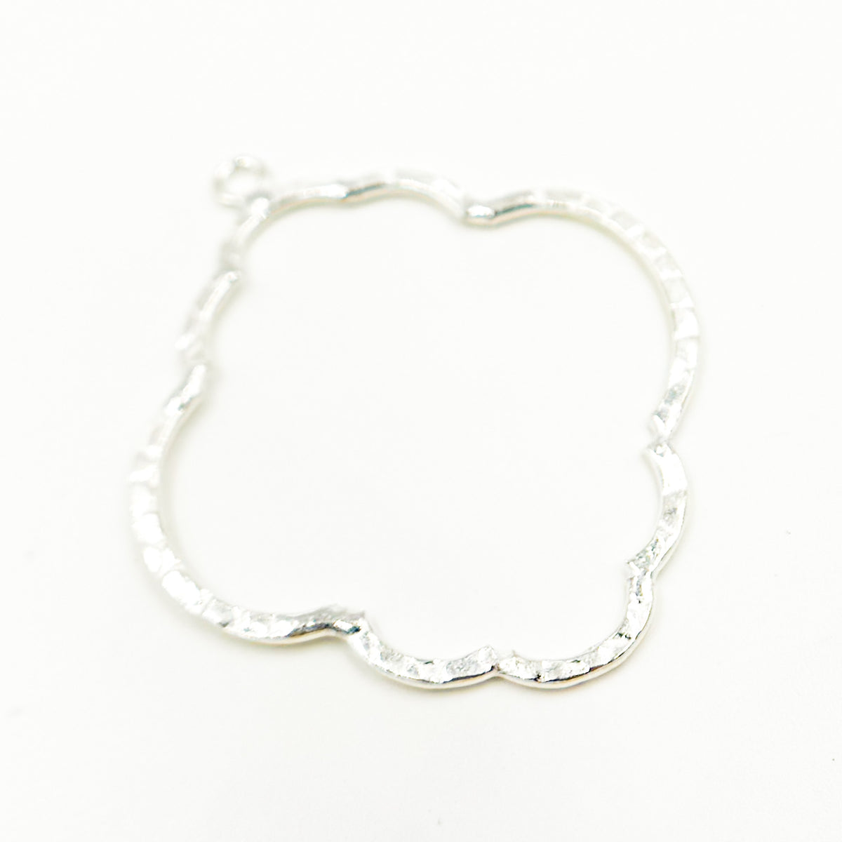 White Sterling Silver Hammered Flower Shape Connector