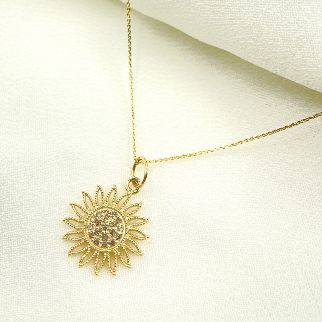 14K Solid Gold Sun Pendant with Diamonds. GDP355