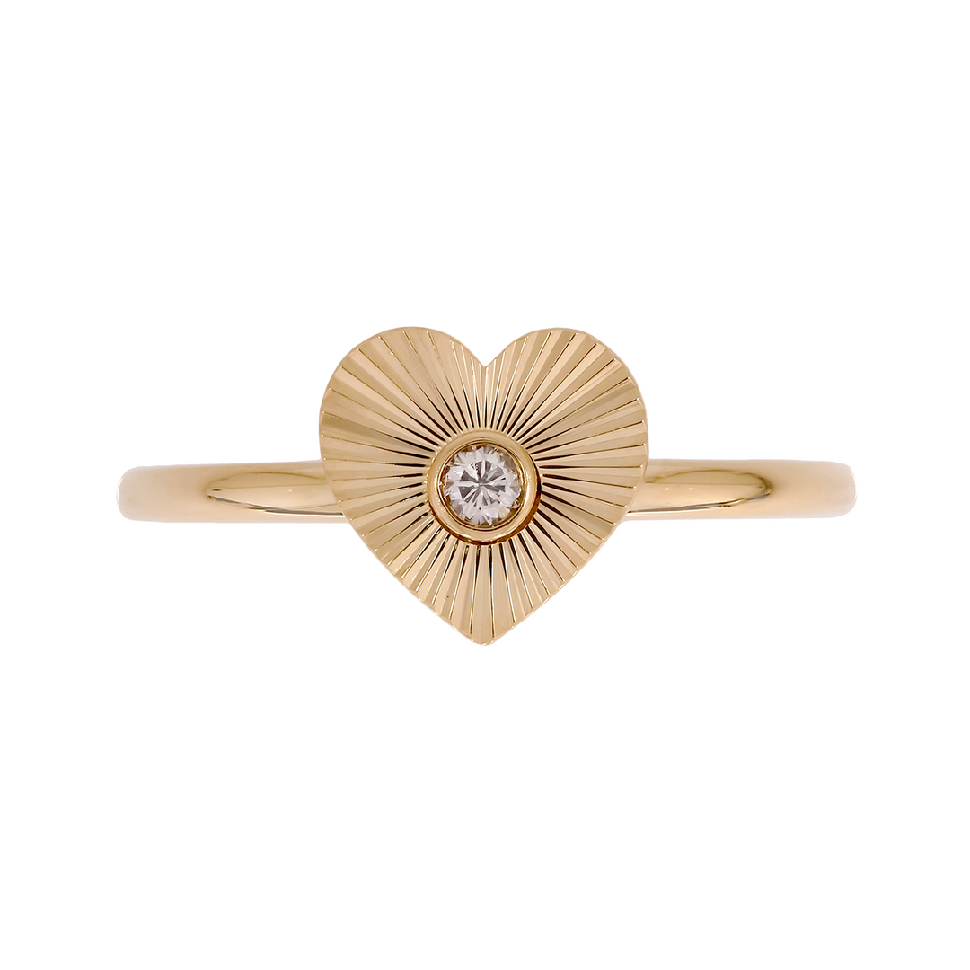 14K Solid Gold Diamond Heart Ring