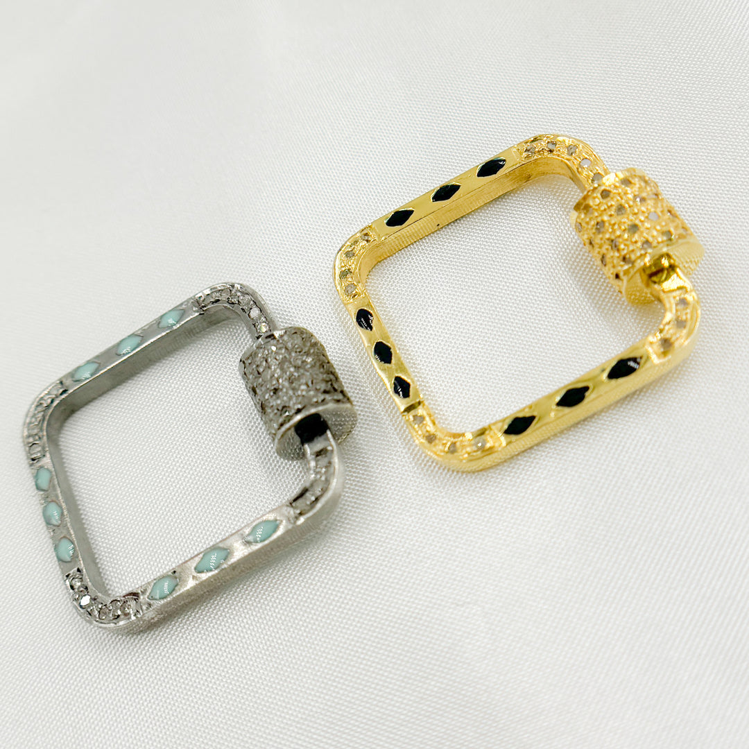 DC082. Diamond & Sterling Silver Square Carabiner Clasp with Enamel