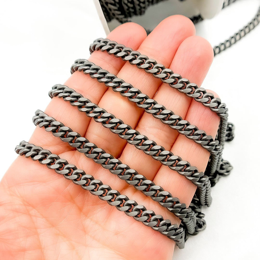 V242BRM. Black Rhodium Matt Sterling Silver Curb Chain