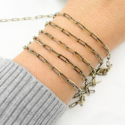 Two Tone Black Rhodium and Gold Plated Paperclip Textured Chain
