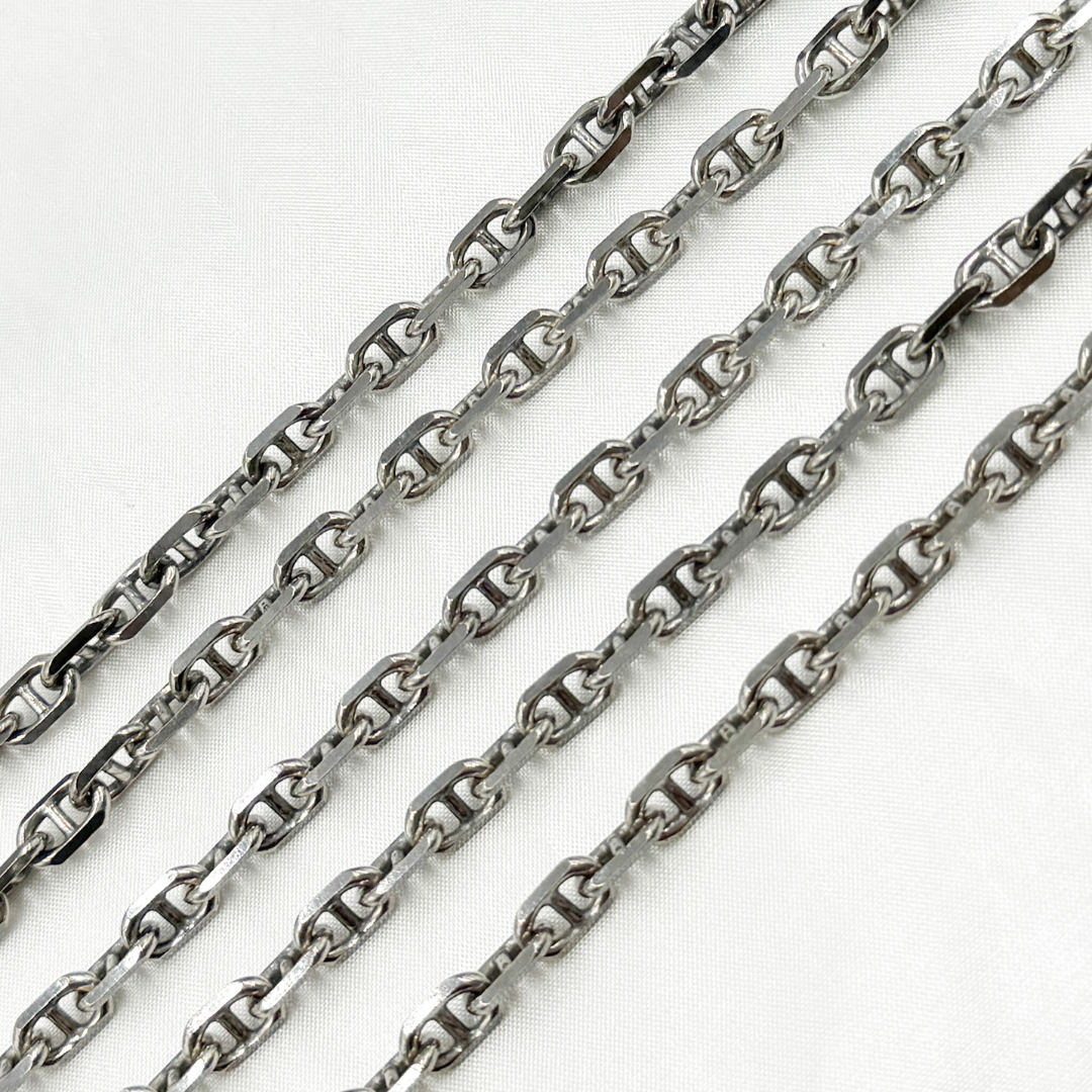 Oxidized 925 Sterling Silver Diamond Cut Marina Link Chain