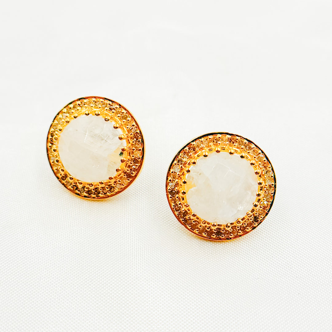 DE043. Diamond Silver Gemstone Round Studs