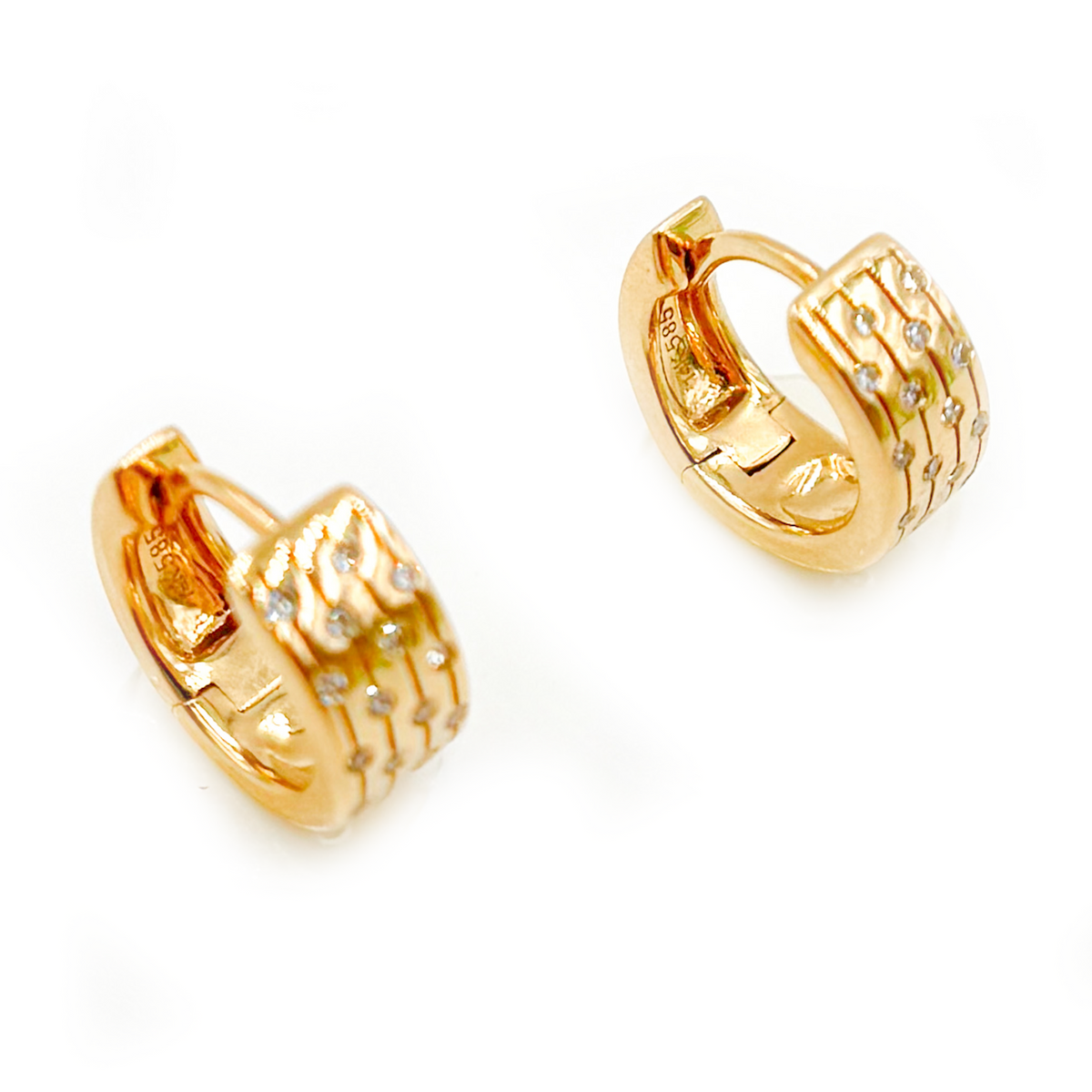 14K Solid Gold Diamond Huggies Earrings