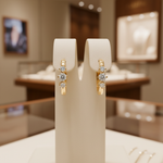 Load image into Gallery viewer, EHE57395. 14K Solid Yellow Gold Diamond Hoop Earrings