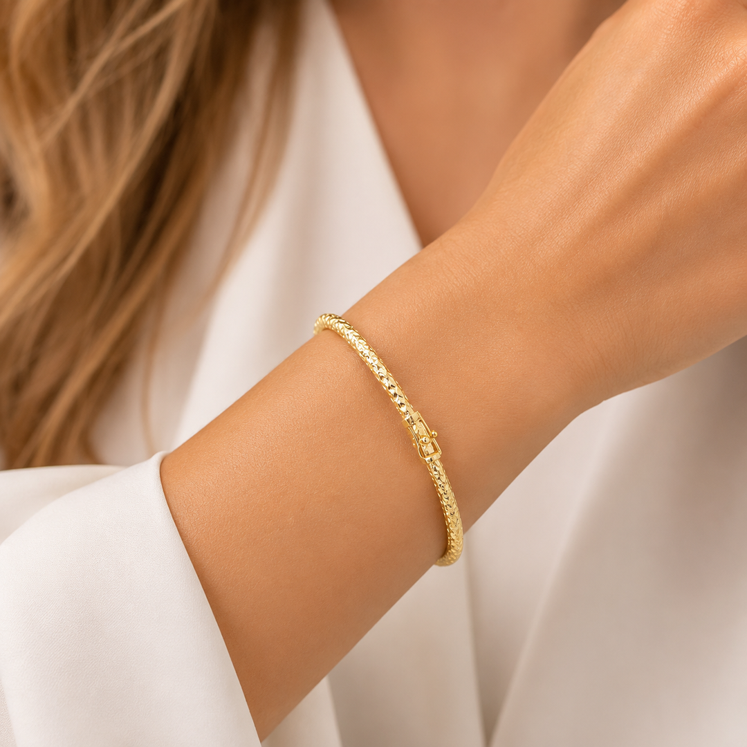 Bangle2. 14K Solid Gold Bangle Diamond Cut