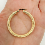 Load image into Gallery viewer, GER52. 14K Solid Gold Earrings with Texture Circle Shape Hoop
