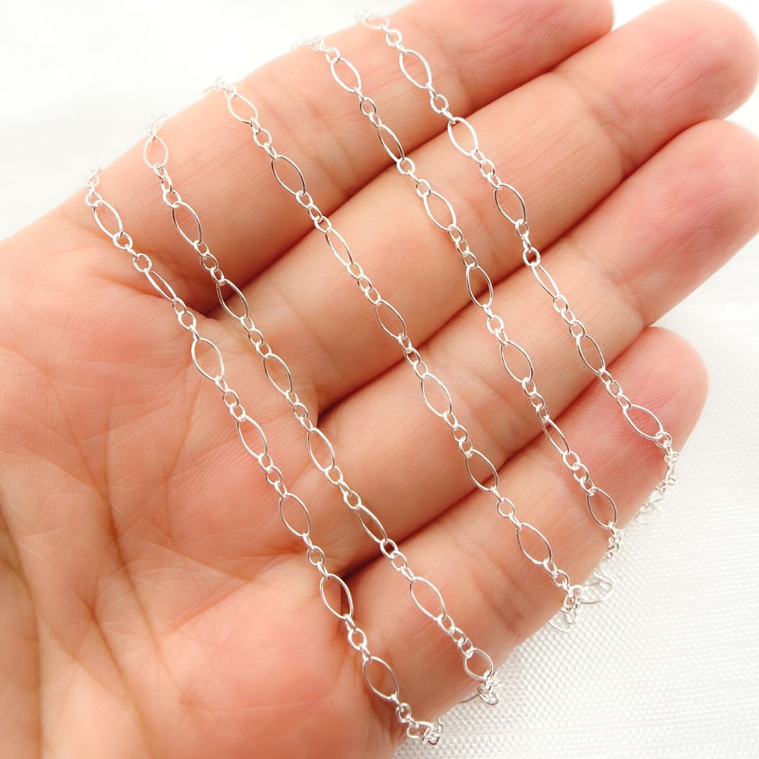 925 Sterling Silver 1 Oval & 3 Round Link Chain. 716SS