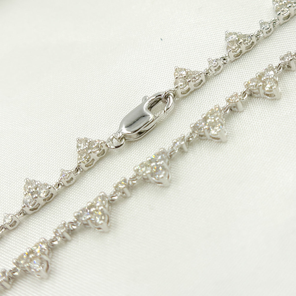 NFU70718. 14K Solid White Gold Diamond Triangles Necklace