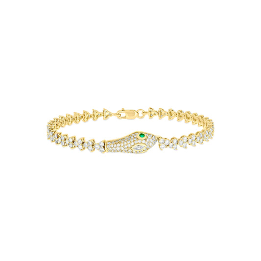 BFR60931EM. 14k Solid Gold Diamond and Emerald Bracelet
