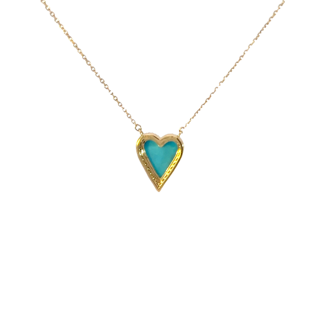 14k Solid Gold Diamond and Turquoise Heart Necklace. CN96244TQ