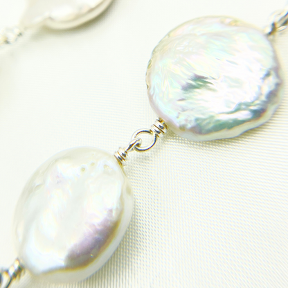 Buy Coin Shape Freshwater Pearl Wire Wrap Chain