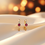 Load image into Gallery viewer, EHA57619RU. 14K Solid Gold Ruby &amp; Diamond &amp; Hoop Earrings