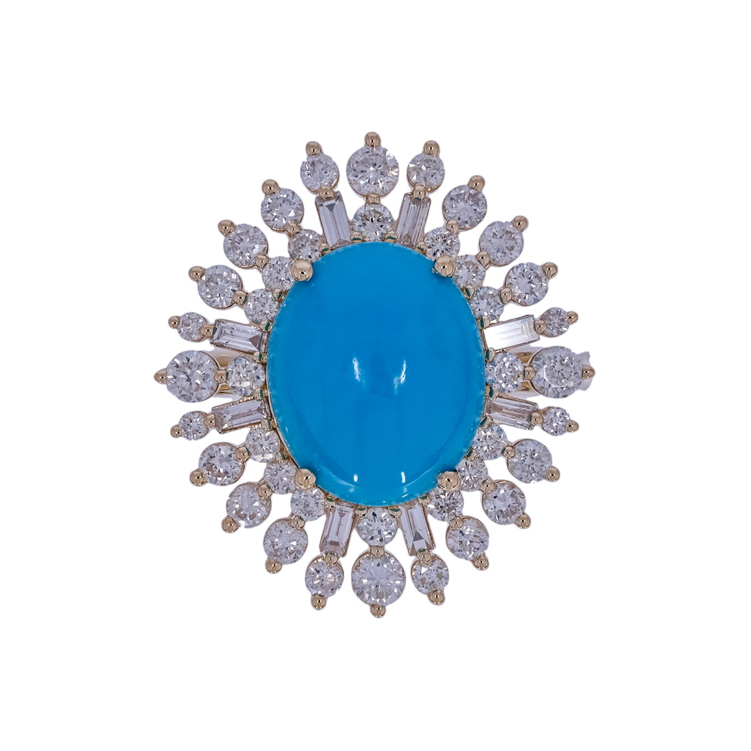 CR97315TQ11X9. 14K Solid Gold DIamond and Turquoise Ring