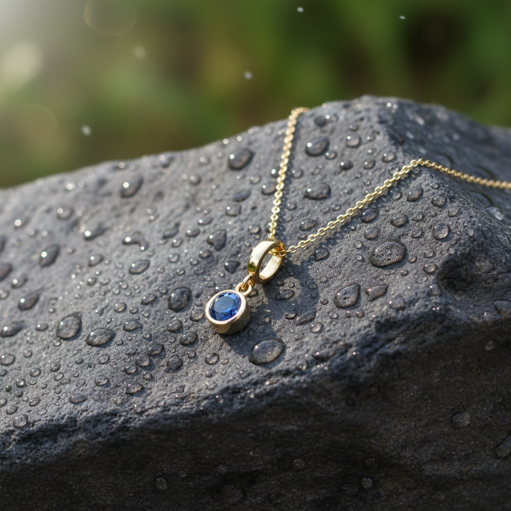 CMF00357B. 14K Solid Gold Blue Natural Diamond Round Charm