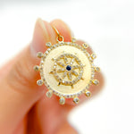 Load image into Gallery viewer, 14K Solid Gold Circle Charm with Star in the Center with Diamonds and Gemstone. GDP559
