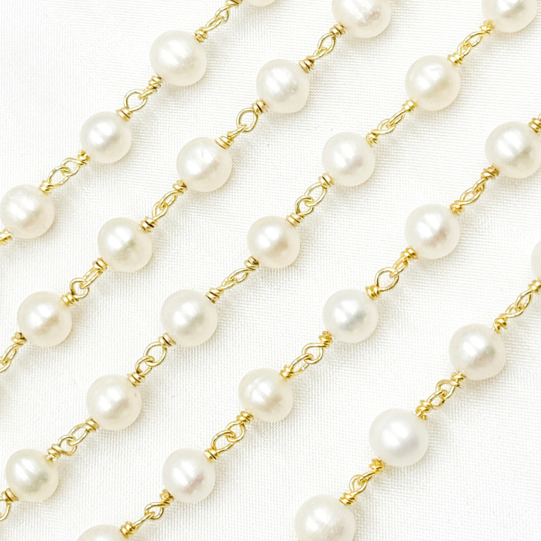 PRL21. Round White Freshwater Pearl Wire Wrap Chain