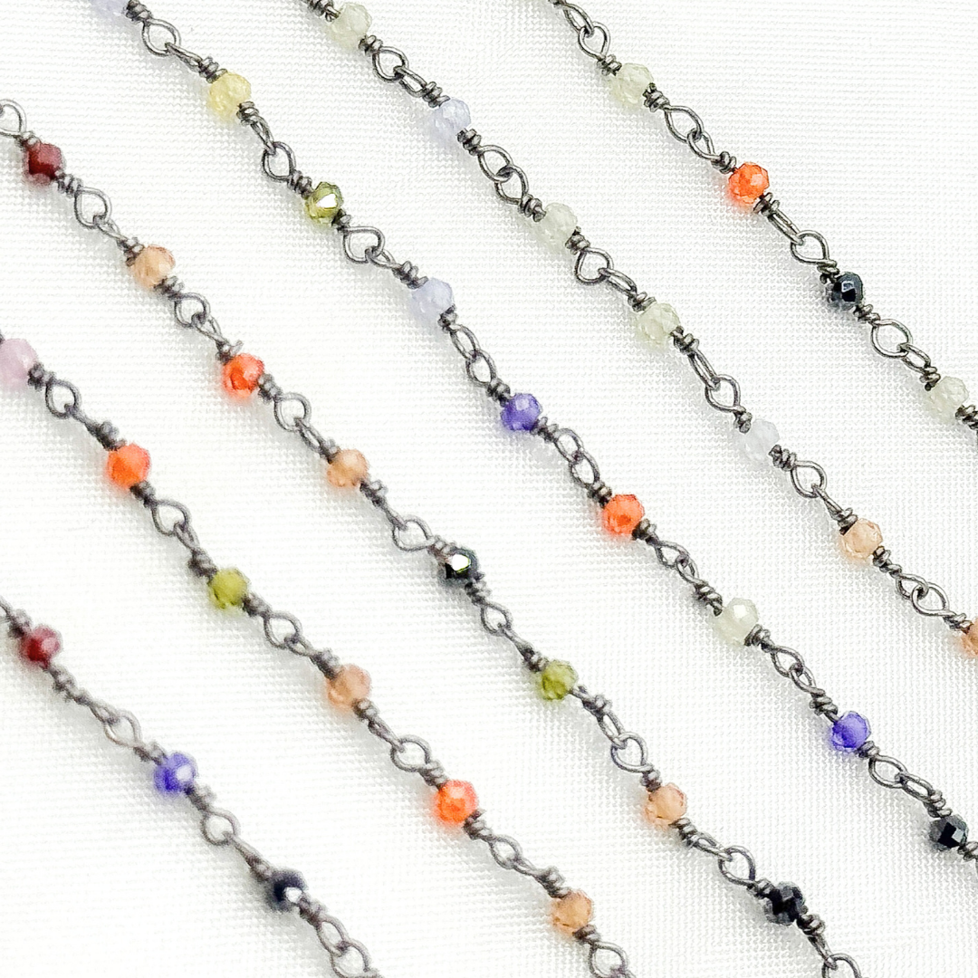 MCZ7. Multi Color Cubic Zirconia Oxidized Wire Chain