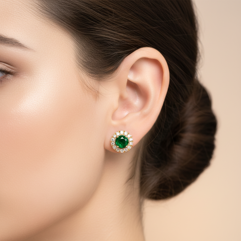 EFC54135. 14K Solid Yellow Gold Diamond and Gemstone Stud Earring
