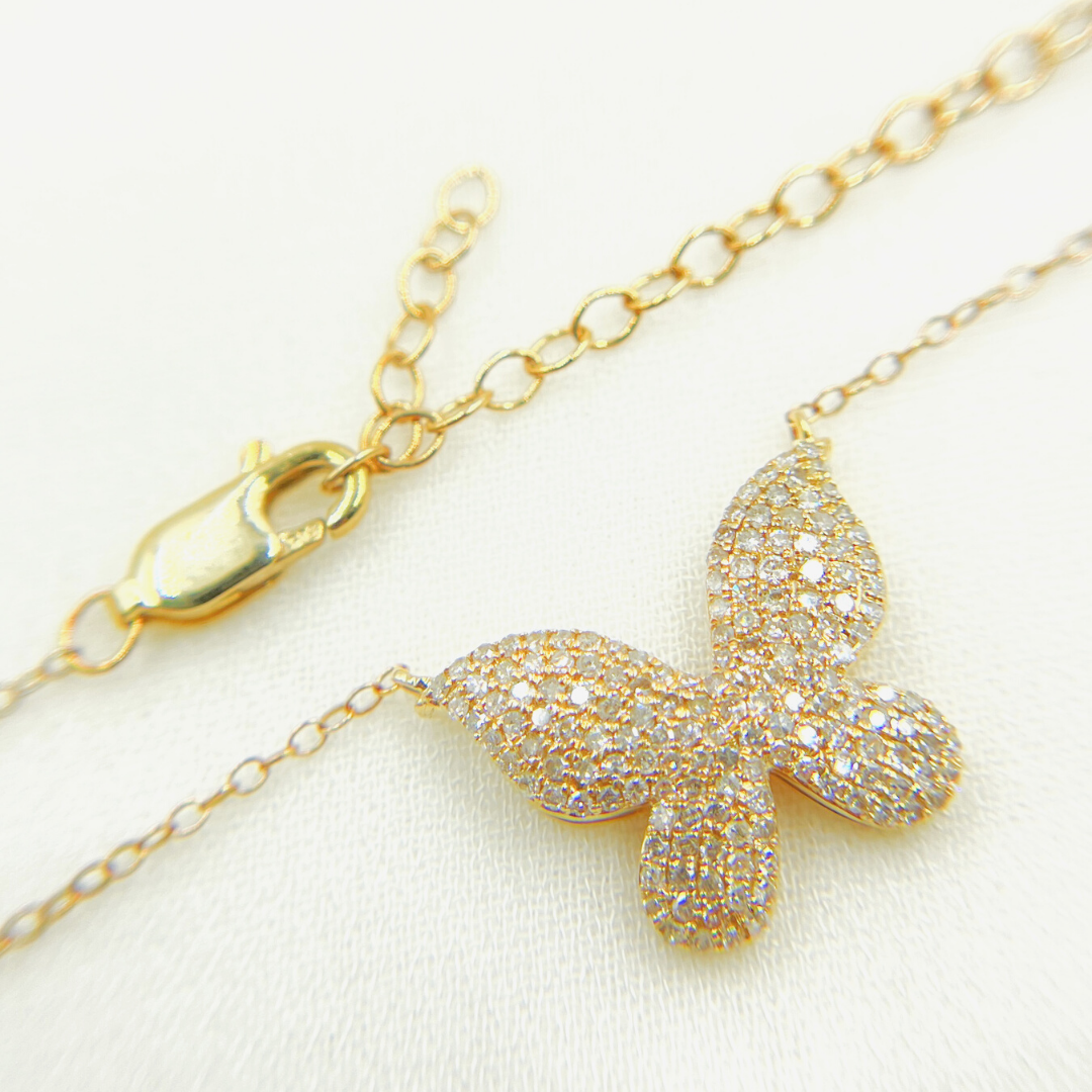 14K Solid Gold Diamond Butterfly Necklace. NFH71181