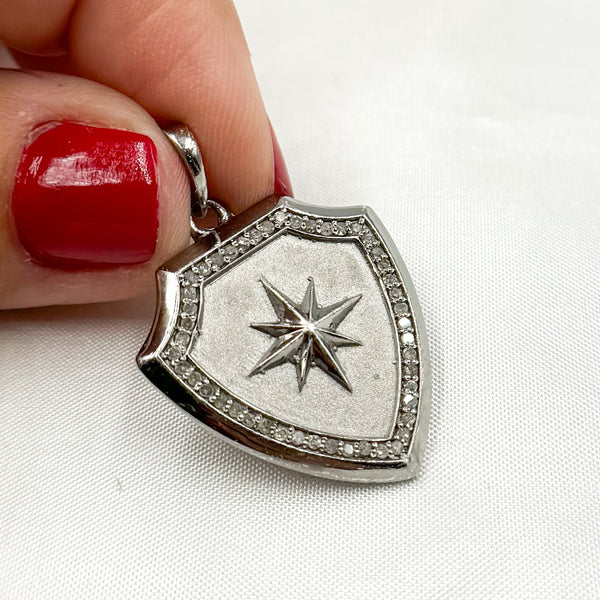 Diamond Sterling Silver Shield Pendant